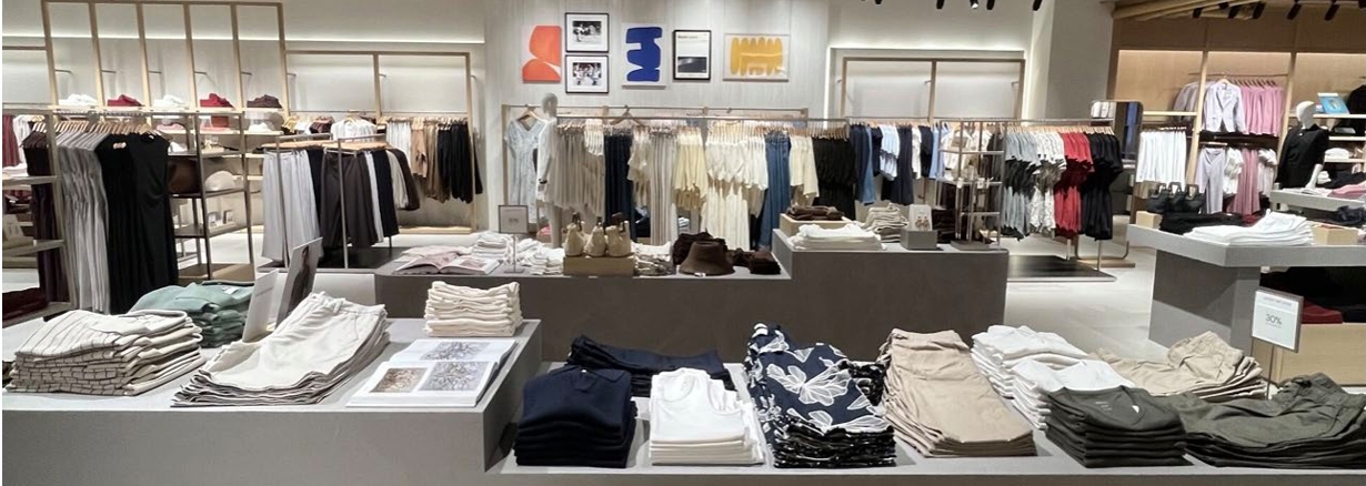 Retail sales floor with layered display tables